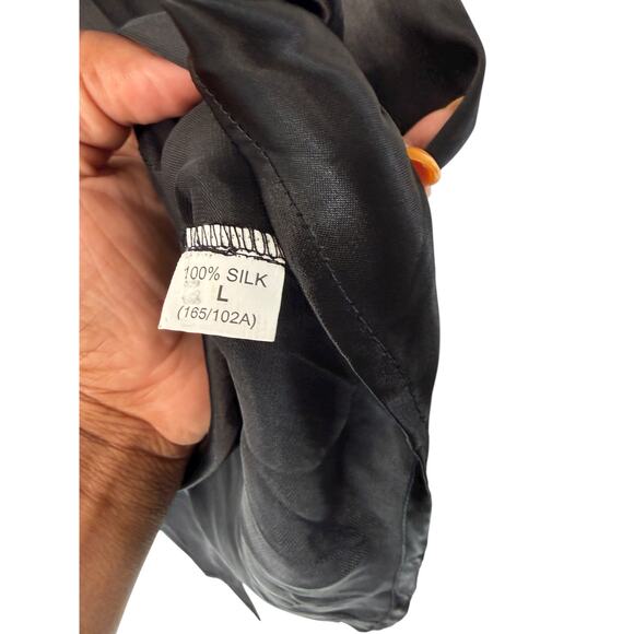 Black Basic Dressy Vamp Silk Short Sleeve Collared Button Up Blouse Large - Picture 7 of 10